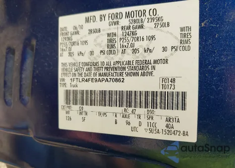 2010 Ford Ranger Sport/Xlt from USA, damaged, VIN 1FTLR4FE9APA70862